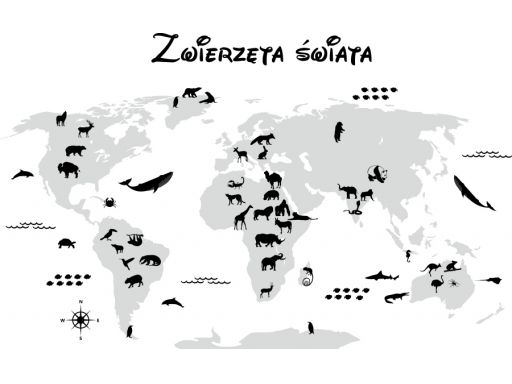 Naklejki na ścianę mapa świata zwierzęta 120x60cm