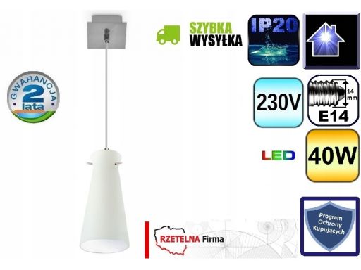 Lampa kuchenna wisząca aqua 11 klosz biały 4000k