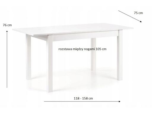 Stół biały rozkładany dla 4/6 osób 75x118-158 cm