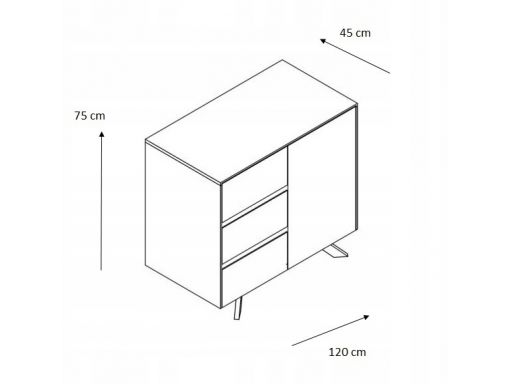 Komoda biała beton trzy szuflady drzwi 120x45/75cm