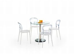 Stół okrągły szkło chrom marmur fi80/74+ 4 krzesła