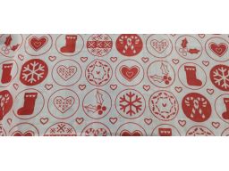 B.P.C firana biała w czerwone wzory świąteczne ^145x140cm/1