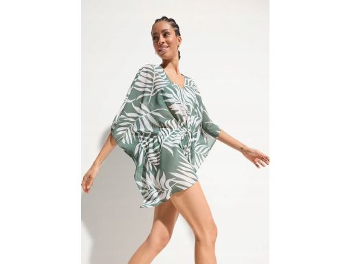 B.P.C szyfonowa tunika plażowa wzór roślinny liście khaki ^48/50