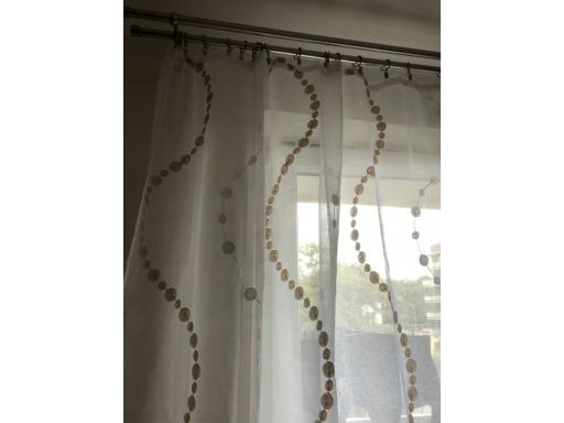 B.P.C firanka biała, wyszywane kółka styl BOHO 130x210 cm