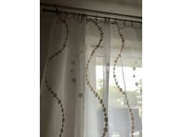 B.P.C firanka biała, wyszywane kółka styl BOHO 130x210 cm