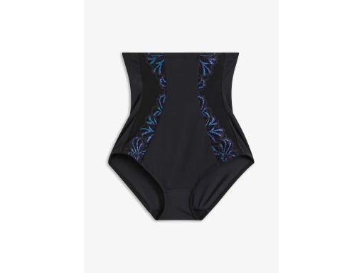 B.P.C majtki figi maxi shape czarne z kolorową koronką wysoki stan 50.