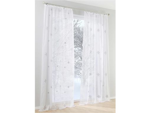 B.P.C firana biała w szare wpłatki śniegu haftowane ^245x140cm/4