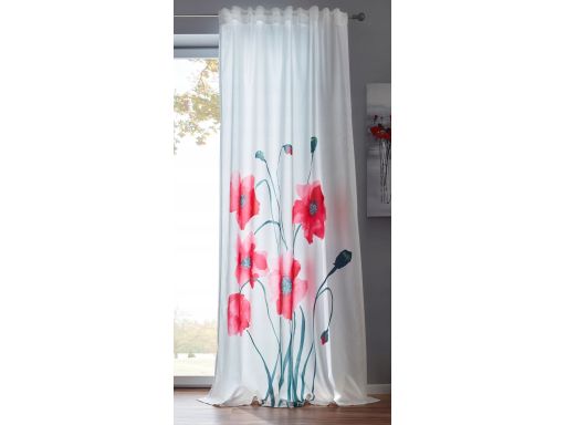 B.P.C zasłona biała ze wzorem maków r.245/140