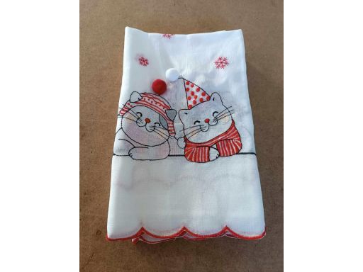 B.P.C prześwitująca zazdrostka ze świąteczntm haftem z kotkami ^114x47