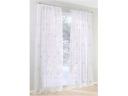 B.P.C firana biała w szare wpłatki śniegu haftowane ^145x145 cm