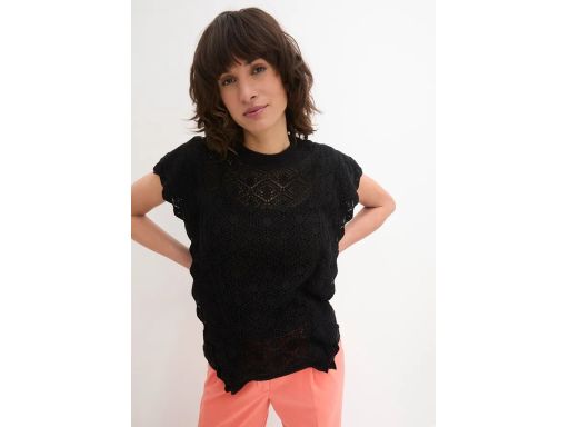 B.P.C sweter ażurowy czarny z falbanami krótki rękaw r.36/38