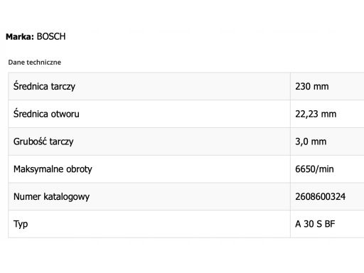 2 608 600 228 Tarcza Szlifierska, Szlifierka Kątowa Bosch