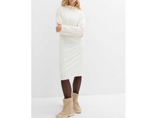 B.P.C sukienka śmietankowa midi z wiskozy 36/38.