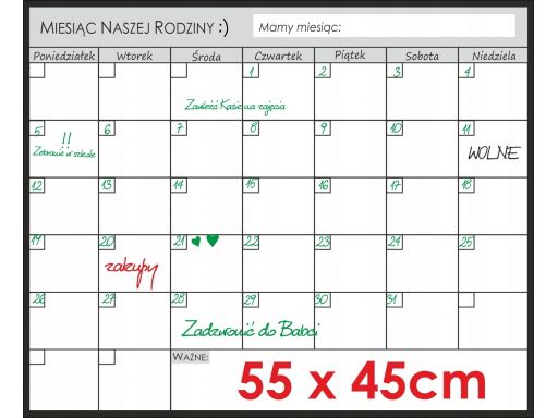 Planer kalendarz tablica magnetyczna 55x45cm biały