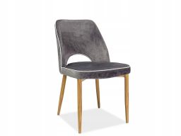 Krzesło velvet szary nogi kolor dąb - zestaw 4 szt