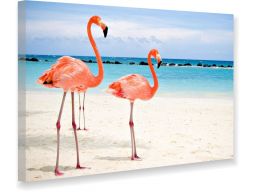Flamingi na plaży obraz na płótnie canvas 120x80cm